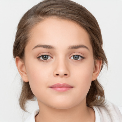 Neutral white child female with medium  brown hair and brown eyes