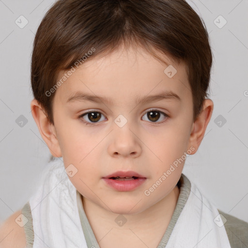 Neutral white child female with short  brown hair and brown eyes