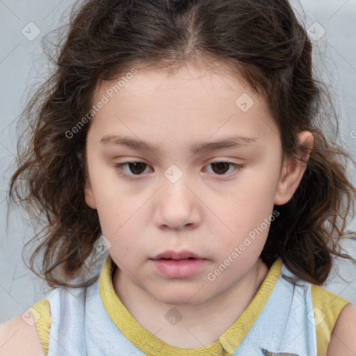 Neutral white child female with medium  brown hair and brown eyes