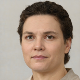 Neutral white adult female with short  brown hair and brown eyes