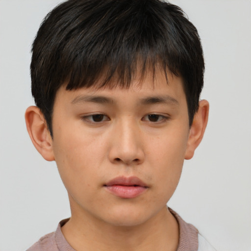 Neutral asian young-adult male with short  brown hair and brown eyes
