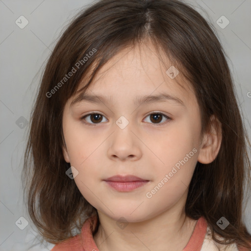 Neutral white child female with medium  brown hair and brown eyes