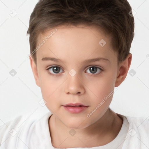 Neutral white child female with short  brown hair and brown eyes