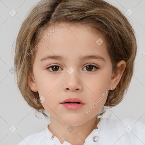 Neutral white child female with medium  brown hair and brown eyes