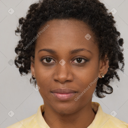 Neutral black young-adult female with short  brown hair and brown eyes