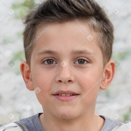 Joyful white child male with short  brown hair and brown eyes