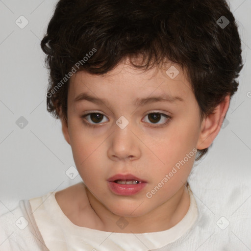 Neutral white child female with short  brown hair and brown eyes