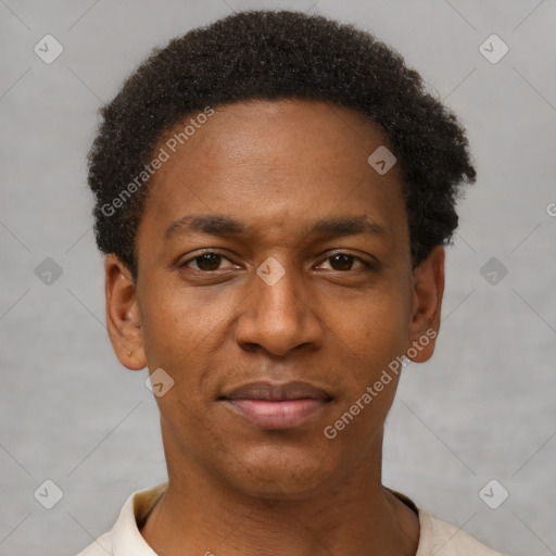 Neutral latino young-adult male with short  brown hair and brown eyes