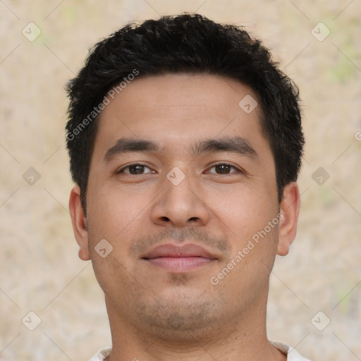 Neutral asian young-adult male with short  brown hair and brown eyes