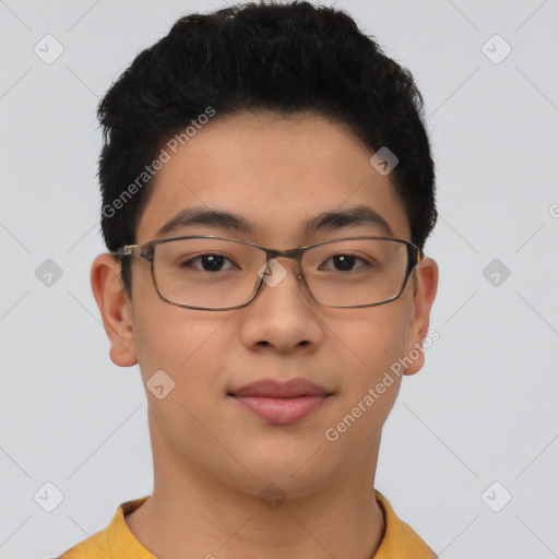 Neutral asian young-adult female with short  brown hair and brown eyes