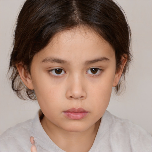 Neutral white child female with medium  brown hair and brown eyes