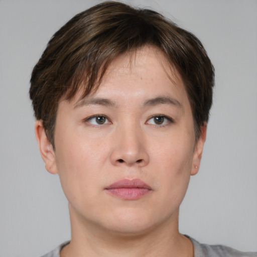 Neutral asian young-adult male with short  brown hair and brown eyes