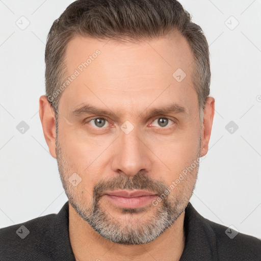 Neutral white adult male with short  brown hair and brown eyes