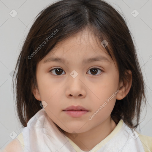 Neutral white child female with medium  brown hair and brown eyes