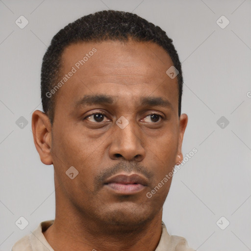 Neutral black young-adult male with short  brown hair and brown eyes