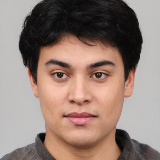Neutral white young-adult male with short  black hair and brown eyes
