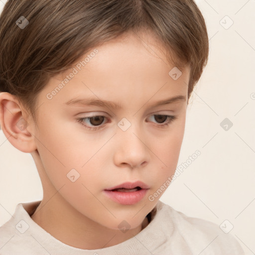 Neutral white child female with short  brown hair and brown eyes