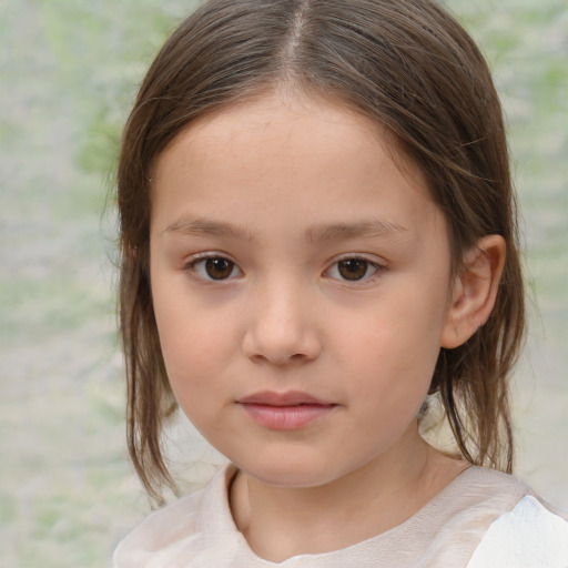 Neutral white child female with medium  brown hair and brown eyes