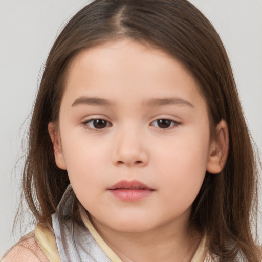 Neutral white child female with long  brown hair and brown eyes