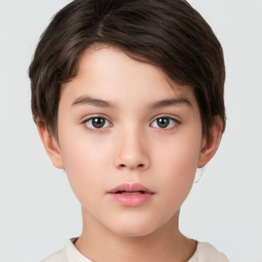 Neutral white young-adult female with short  brown hair and brown eyes