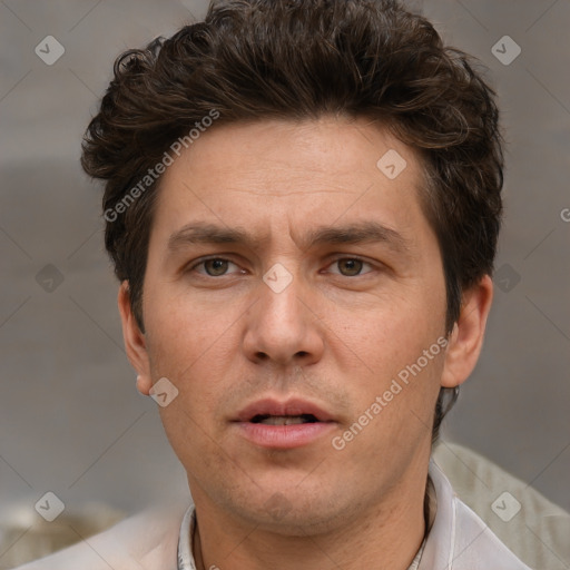 Neutral white adult male with short  brown hair and brown eyes