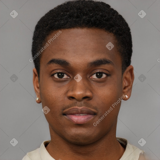 Neutral black young-adult male with short  brown hair and brown eyes