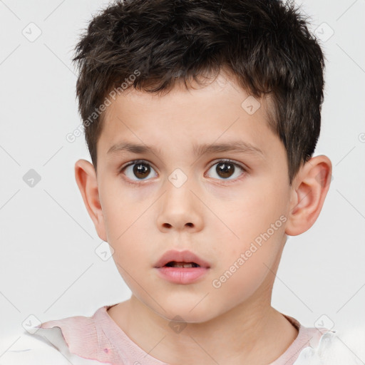 Neutral white child male with short  brown hair and brown eyes