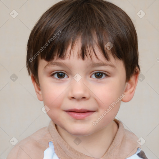 Joyful white child male with short  brown hair and brown eyes