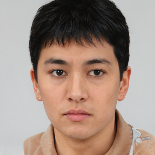 Neutral asian young-adult male with short  brown hair and brown eyes