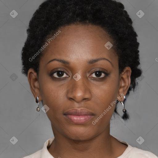 Neutral black young-adult female with short  brown hair and brown eyes