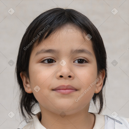 Neutral asian child female with medium  brown hair and brown eyes