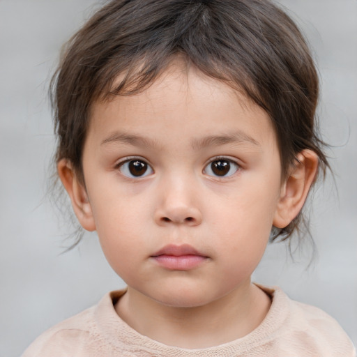 Neutral white child female with medium  brown hair and brown eyes