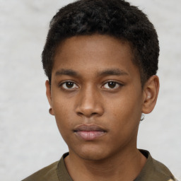 Neutral black young-adult male with short  brown hair and brown eyes