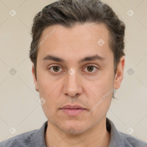 Neutral white adult male with short  brown hair and brown eyes