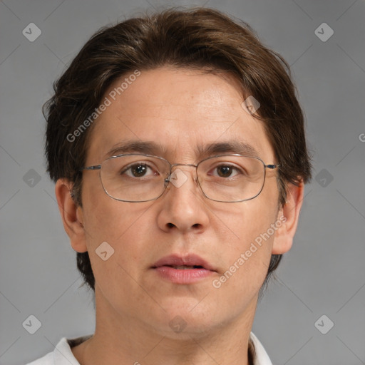 Neutral white adult male with short  brown hair and brown eyes