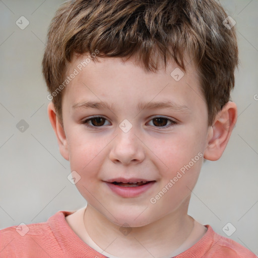 Joyful white child male with short  brown hair and brown eyes