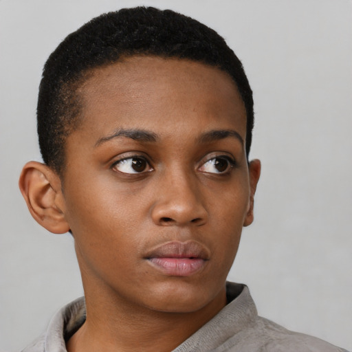 Neutral black young-adult female with short  brown hair and brown eyes