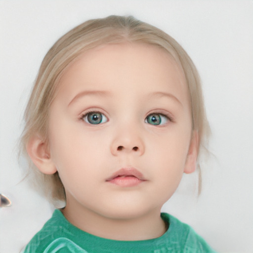 Neutral white child female with medium  brown hair and blue eyes