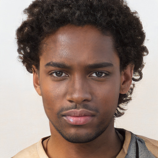 Neutral black young-adult male with short  brown hair and brown eyes