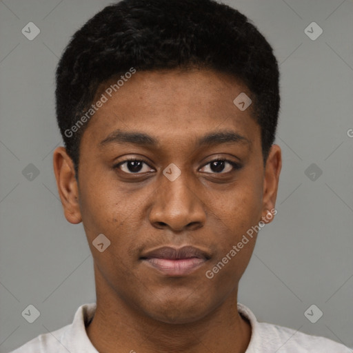 Neutral black young-adult male with short  brown hair and brown eyes