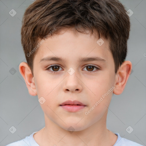 Neutral white child male with short  brown hair and brown eyes