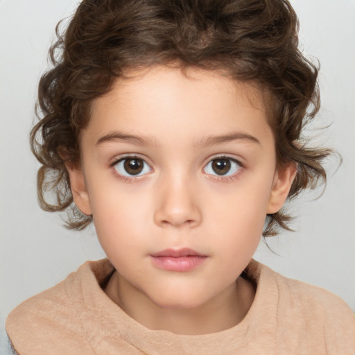 Neutral white child female with medium  brown hair and brown eyes