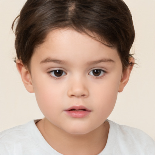 Neutral white child female with short  brown hair and brown eyes