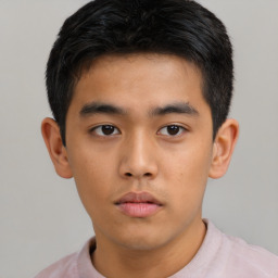 Neutral asian young-adult male with short  brown hair and brown eyes