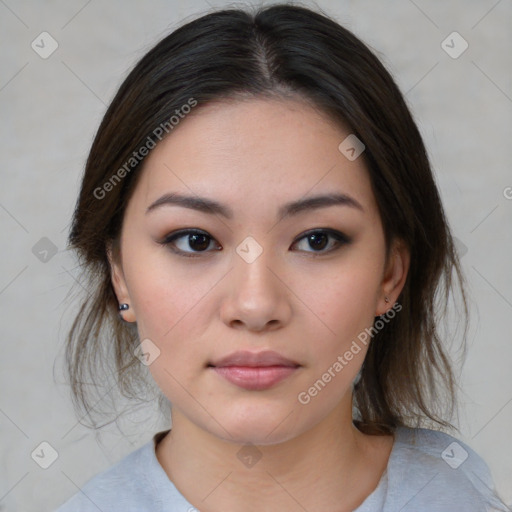 Neutral asian young-adult female with medium  brown hair and brown eyes