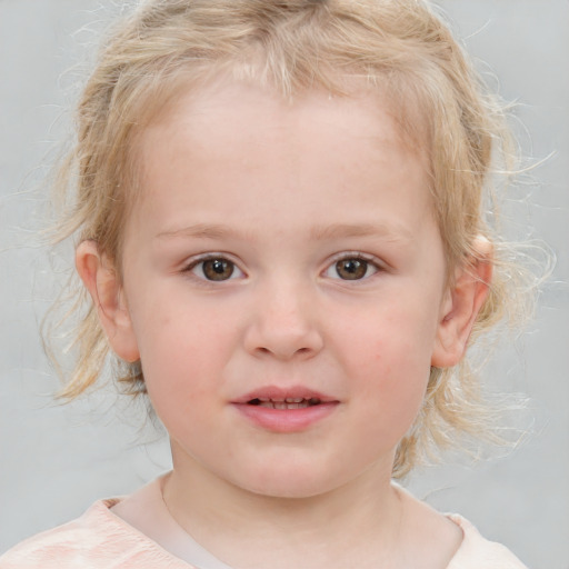 Neutral white child female with medium  blond hair and blue eyes