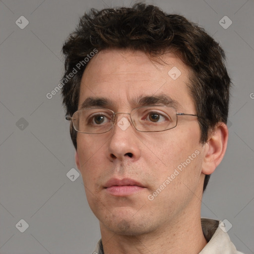 Neutral white adult male with short  brown hair and brown eyes