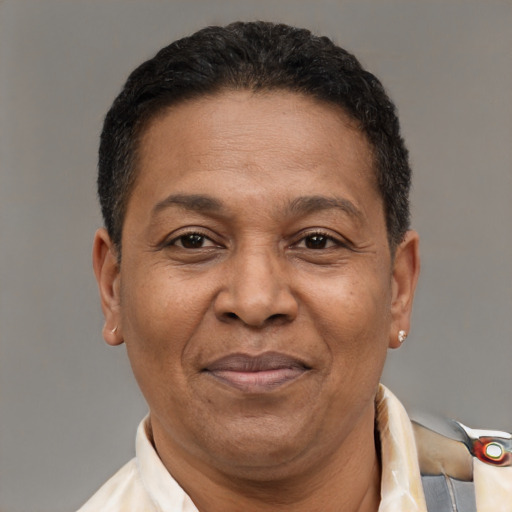 Joyful latino adult male with short  brown hair and brown eyes
