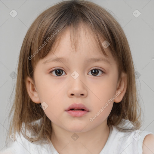 Neutral white child female with medium  brown hair and brown eyes