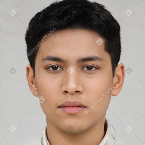 Neutral asian young-adult male with short  black hair and brown eyes